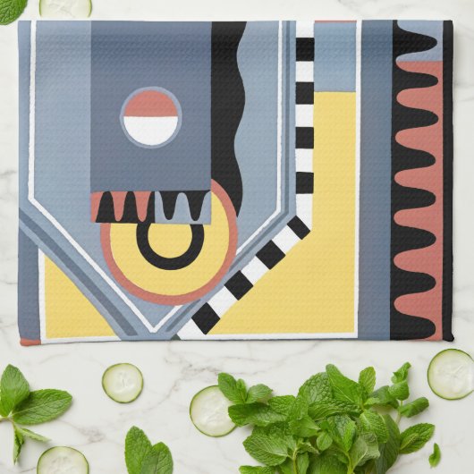 ヴィンテージアールデコポチョアジャズ幾何学模様 キッチンタオル (折り畳み)