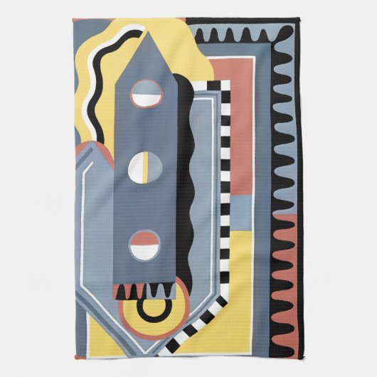 ヴィンテージアールデコポチョアジャズ幾何学模様 キッチンタオル (縦)