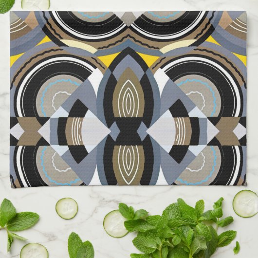 ヴィンテージアールデコポチョアジャズ幾何学模様 キッチンタオル (折り畳み)