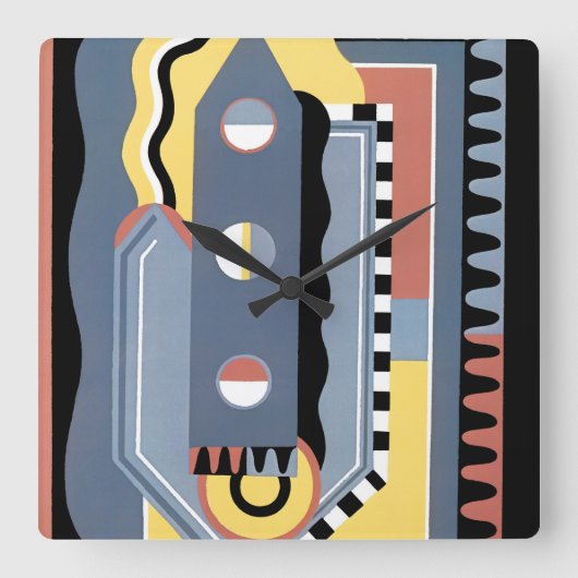 ヴィンテージアールデコポチョアジャズ幾何学模様 スクエア壁時計 (正面)