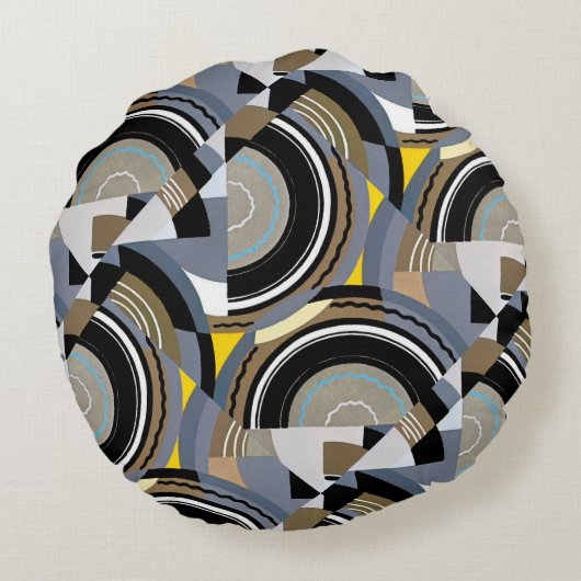 ヴィンテージアールデコポチョアジャズ幾何学模様 ラウンドクッション (裏面)