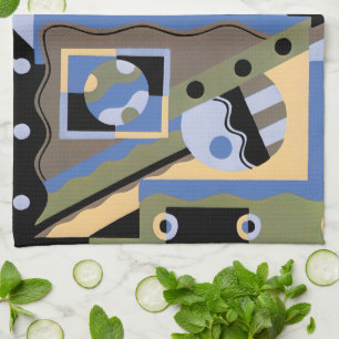 ヴィンテージアールデコポチョワールJazz Cubismパターン キッチンタオル