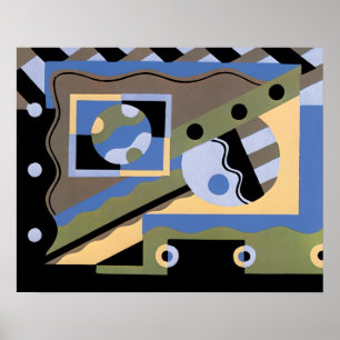 ヴィンテージアールデコポチョワールJazz Cubismパターン ポスター