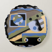ヴィンテージアールデコポチョワールJazz Cubismパターン ラウンドクッション (正面)