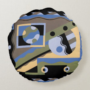 ヴィンテージアールデコポチョワールJazz Cubismパターン ラウンドクッション