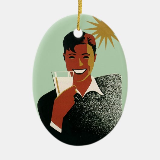 ヴィンテージアールデコマン、夏の冷たい飲み物 セラミックオーナメント (正面)