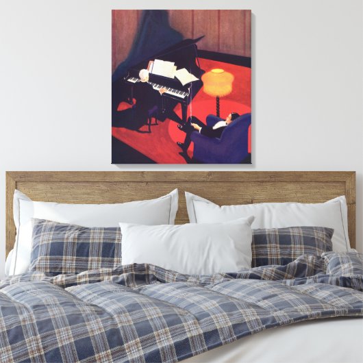 ヴィンテージアールデコミュージックラウンジピアノプレーヤーピアニスト キャンバスプリント (インサイチュ (寝室))