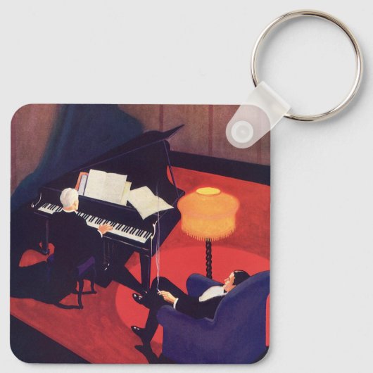 ヴィンテージアールデコミュージックラウンジピアノプレーヤーピアニスト キーホルダー (裏面)