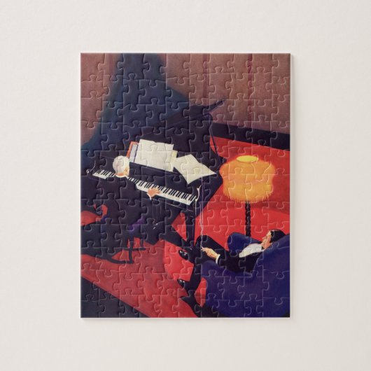 ヴィンテージアールデコミュージックラウンジピアノプレーヤーピアニスト ジグソーパズル (縦)