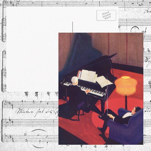 ヴィンテージアールデコミュージックラウンジピアノプレーヤーピアニスト ポストカード