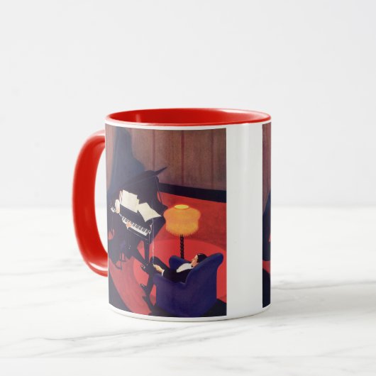 ヴィンテージアールデコミュージックラウンジピアノプレーヤーピアニスト マグカップ (正面左)