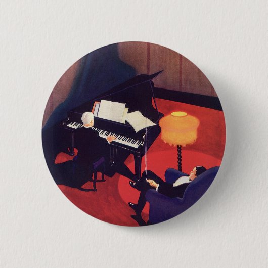 ヴィンテージアールデコミュージックラウンジピアノプレーヤーピアニスト 缶バッジ (正面)