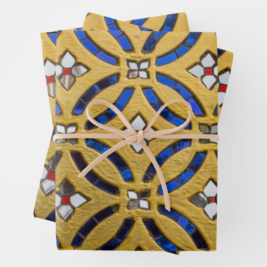 ヴィンテージアールデコモザイクタイル金ゴールドと青 ラッピングペーパーシート (インサイチュ)