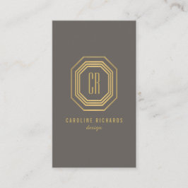 ヴィンテージアールデコモノグラム金ゴールド/グレー垂直 名刺