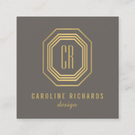 ヴィンテージアールデコモノグラム金ゴールド/グレー スクエア名刺