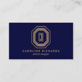 ヴィンテージアールデコモノグラム金ゴールド/ネイビー 名刺