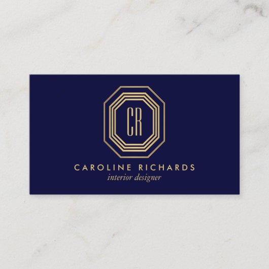 ヴィンテージアールデコモノグラム金ゴールド/ネイビー 名刺 (正面)