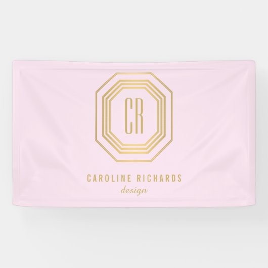 ヴィンテージアールデコモノグラム金ゴールド/ピンク 横断幕 (横)