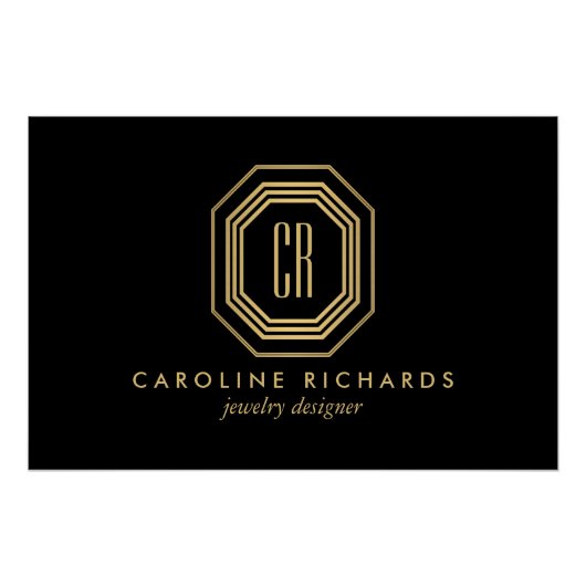 ヴィンテージアールデコモノグラム金ゴールド/ブラックロゴのダウンロード ポスター (正面)