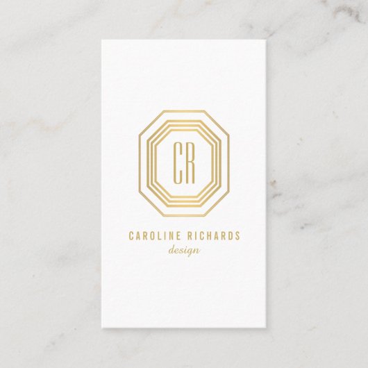 ヴィンテージアールデコモノグラム金ゴールド/白（縦） 名刺 (正面)