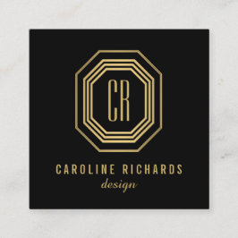 ヴィンテージアールデコモノグラム金ゴールド/黒 スクエア名刺