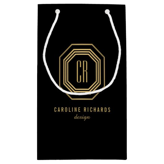 ヴィンテージアールデコモノグラム金ゴールド/黒 スモールペーパーバッグ (裏面)