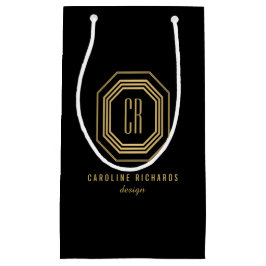 ヴィンテージアールデコモノグラム金ゴールド/黒 スモールペーパーバッグ