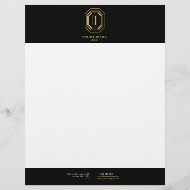 ヴィンテージアールデコモノグラム金ゴールド/黒 レターヘッド (正面)