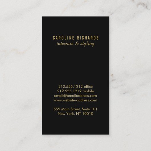 ヴィンテージアールデコモノグラム金ゴールド/黒（縦） 名刺 (裏面)