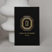 ヴィンテージアールデコモノグラム金ゴールド/黒（縦） 名刺