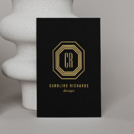 ヴィンテージアールデコモノグラム金ゴールド/黒（縦） 名刺