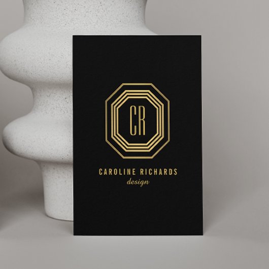 ヴィンテージアールデコモノグラム金ゴールド/黒(縦) 名刺