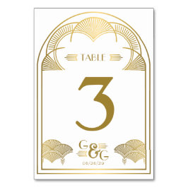 ヴィンテージアールデコユニーク金ゴールドモノグラム結婚アーチ テーブルナンバー