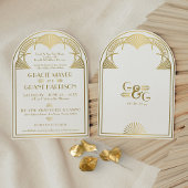 ヴィンテージアールデコユニーク金ゴールドモノグラム結婚アーチ 招待状