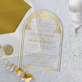 ヴィンテージアールデコユニーク金ゴールド結婚Arch アクリル招待状