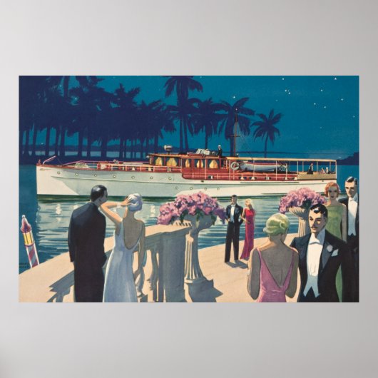 ヴィンテージアールデコヨットボートカクテルパーティーファッション ポスター (正面)