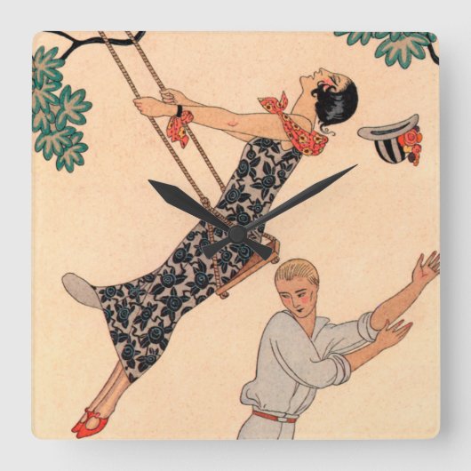 ヴィンテージアールデコラブザスウィングバイジョージバービア スクエア壁時計 (正面)