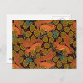 ヴィンテージアールデコリスと葉デザイン ポストカード (正面/裏面)