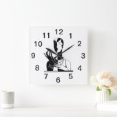 ヴィンテージアールデコレディと真珠Blkホワイト スクエア壁時計 (ホーム)