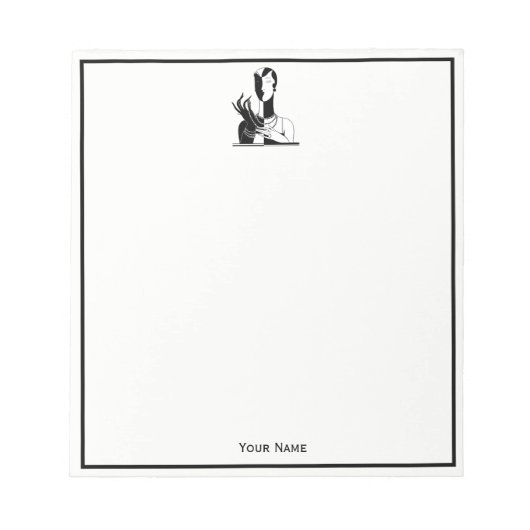 ヴィンテージアールデコレディと真珠Blkホワイト ノートパッド (正面)