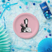 ヴィンテージアールデコレディと真珠Blkホワイト ペーパープレート (パーティー)