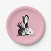 ヴィンテージアールデコレディと真珠Blkホワイト ペーパープレート (正面)