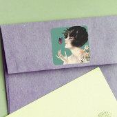 ヴィンテージアールデコレディバタフライかわいらしフラワー スクエアシール