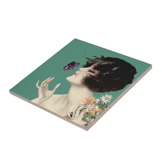 ヴィンテージアールデコレディバタフライかわいらしフラワー タイル (側面)