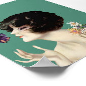 ヴィンテージアールデコレディバタフライかわいらしフラワー ポスター (角)