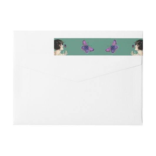 ヴィンテージアールデコレディバタフライかわいらしフラワー ラップアラウンドラベル (裏面)