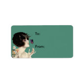 ヴィンテージアールデコレディバタフライかわいらしフラワー ラベル (正面)