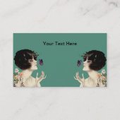 ヴィンテージアールデコレディバタフライかわいらしフラワー 名刺 (裏面)