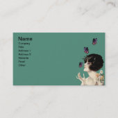 ヴィンテージアールデコレディバタフライかわいらしフラワー 名刺 (正面)