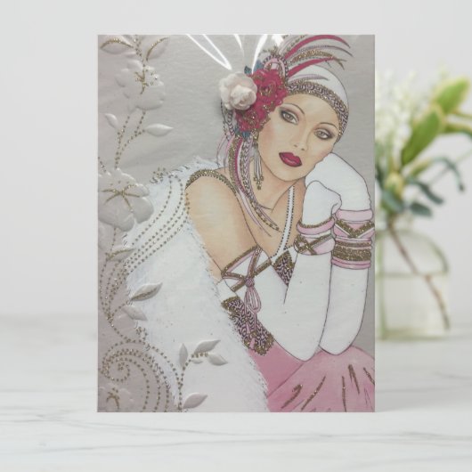 ヴィンテージアールデコレディークリスマスホリデーカード シーズンカード (スタンド正面)